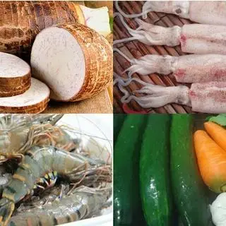 Hình ảnh gỏi khoai môn tôm mực 