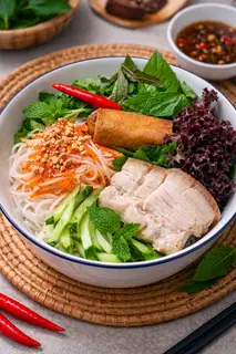 Hình ảnh Bún mắm nên thịt luộc + chả giò
