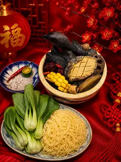 Hình ảnh Gà Tiềm 1 Bào Ngư+ Rau,Mì