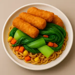 Hình ảnh Mì Trộn Nem Chua Rán