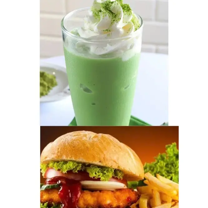 Hình ảnh HAMBURGER BÒ+MATCHA ĐÁ XAY