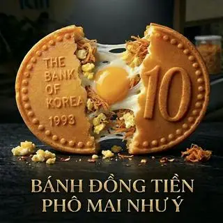 Hình ảnh Bánh đồng tiền phô mai + trứng + chà bông gà cay