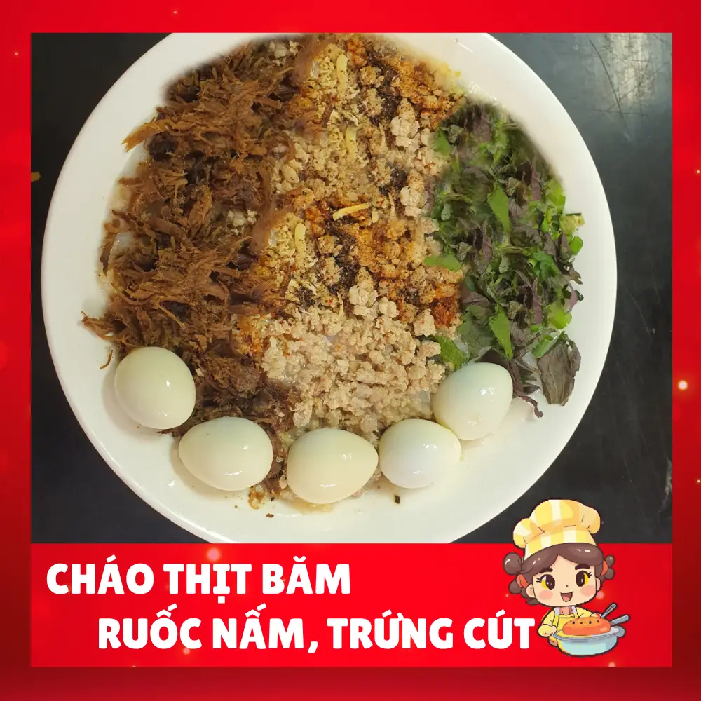 Hình ảnh Cháo thịt băm ruốc nấm trứng cút luộc
