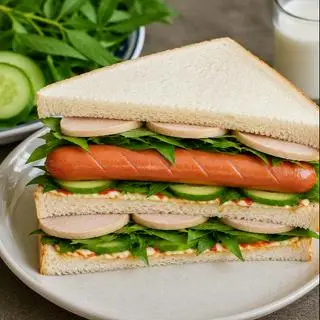 Hình ảnh Bánh mì sandwich ( 2 bánh mì + ốp la + xúc xích vissan )
