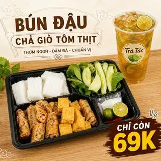 Hình ảnh [Giòn Rụm] Bún đậu - Chả giò tôm thịt + 1 Ly Trà Tắc 