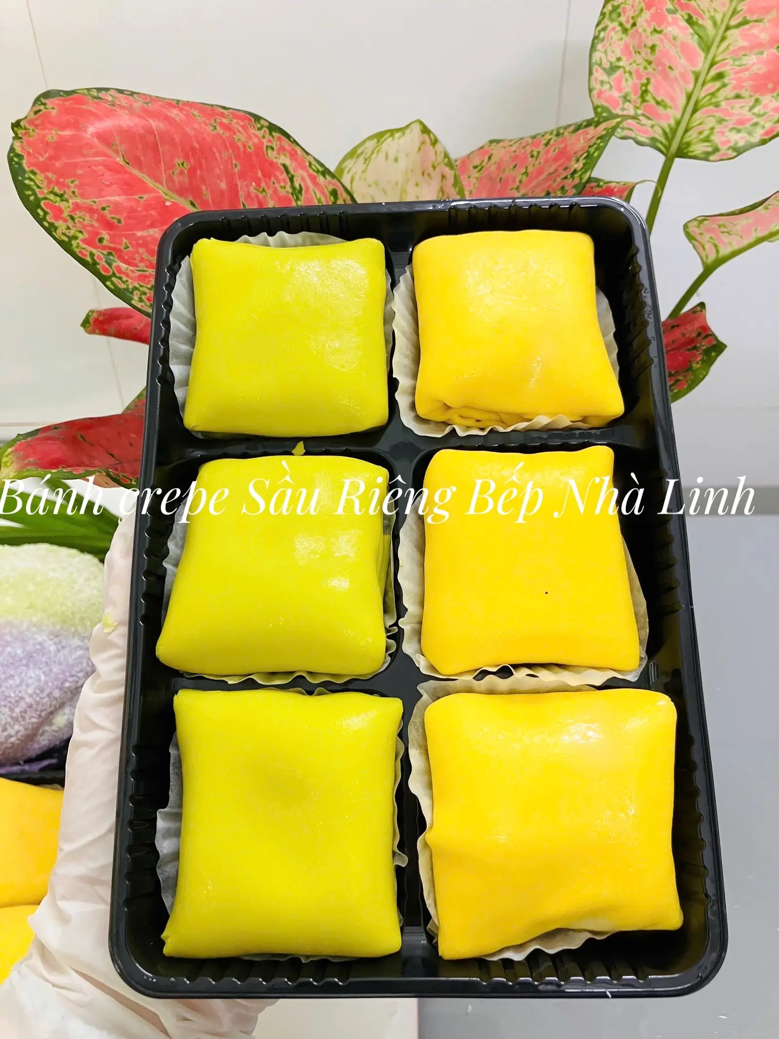 Hình ảnh HỘP 6 BÁNH CREPE SẦU RIÊNG MIX XANH- VÀNG