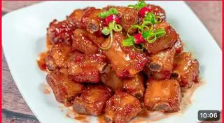 Hình ảnh cơm sườn non kho mặn - rau xào - canh