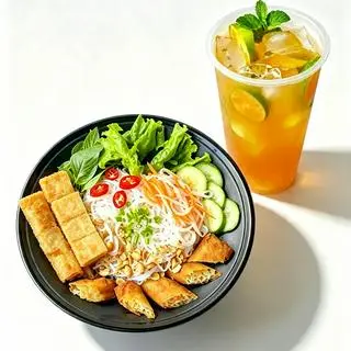 Hình ảnh bún nước tương ,+1ly trà tắt (chay)