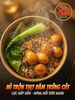 Hình ảnh   [1,5 vắt] Mì trộn sa tế trứng cút rim mắm tỏi 