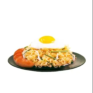 Hình ảnh mì trộn trứng ốp la + xúc xích