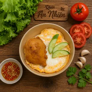 Hình ảnh Cơm gà chiên giòn phủ trứng sốt mắm tỏi ngon