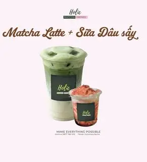 Hình ảnh Combo matcha latte - sữa dâu sấy thăng hoa