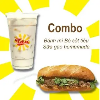 Hình ảnh Combo Sữa Gạo Rang + Bánh Mì Bò Sốt Tiêu Đen