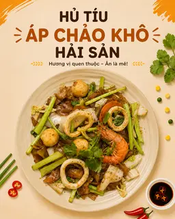 Hình ảnh Hủ tiếu áp chảo khô hải sản