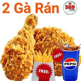 Hình ảnh 1 đùi, 1 cánh gà rán ,1 khoai tây chiên 1 ly pessi
