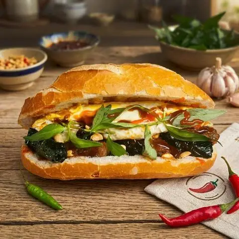 Hình ảnh BÁNH MÌ ĐẶC BIỆT: BÒ LÁ LỐT, THỊT NƯỚNG, TRỨNG ỐP LA VÀ DA HEO GIÒN