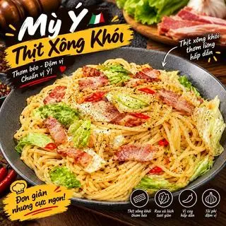 Hình ảnh Mỳ Ý Cay Xào Thịt Xông Khói vs Bắp cải