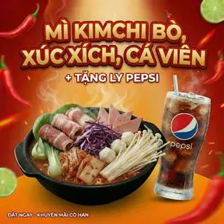 Hình ảnh Mì kim chi - bò - xúc xích - cá viên - ly Coca 360m