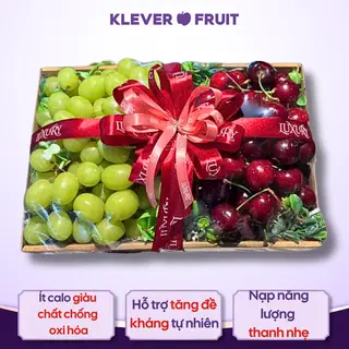 Hình ảnh Khay Mix 500gr Nho Xanh Không Hạt Mỹ và 600gr Cherry Đỏ Mỹ - Fresh Fruit Mix Gift Box - Klever Fruit