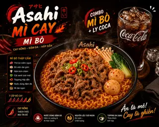 Hình ảnh Mì cay ba chỉ bò Mỹ + Ly coca