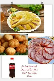 Hình ảnh CB:1/2 gà hấp + 3 bánh bao sữa chay chiên thơm ngon + 100g chân giò hun khói+ tăng 1 coca 390ml 