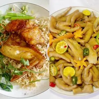 Hình ảnh Mì trộn cánh gà chiên giòn  + chân gà ngâm chanh mật ong ( có xương )