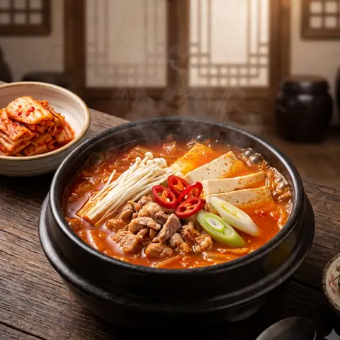 Hình ảnh Canh Kimchi thịt heo + Cơm trắng - 김치찌개