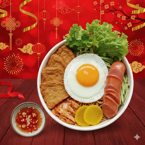 Hình ảnh Cơm trộn 2M chả cá korea+ xúc xích +Tặng 1 trứng chiên 