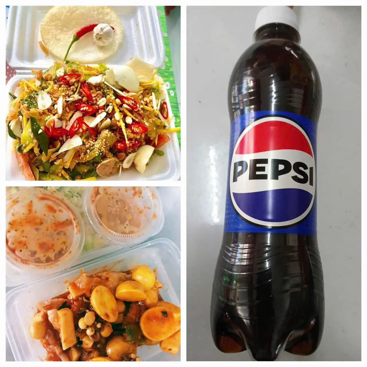 Hình ảnh COMBO TRÉ TRỘN CHÂN GÀ SỐT THÁi MiX TRỨNG NON TẶNG BÁNH PHỒNG+1 CHAi Pepsi)