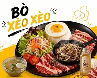 Hình ảnh Cơm xèo bò mỹ + trứng + súp + trà 