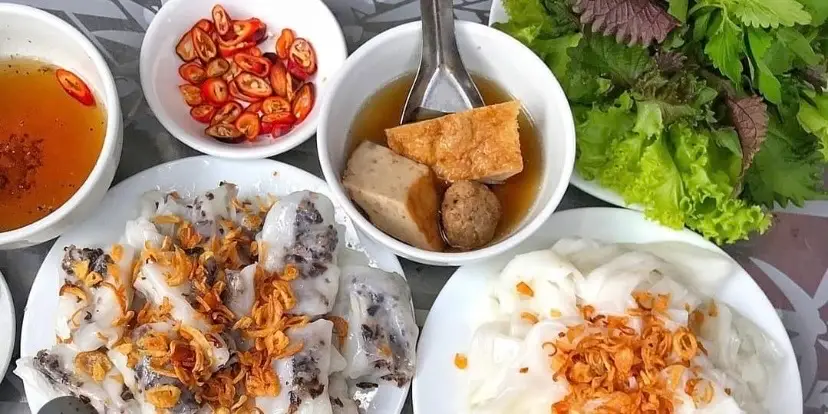 Hình ảnh bánh cuốn chay+chả quế