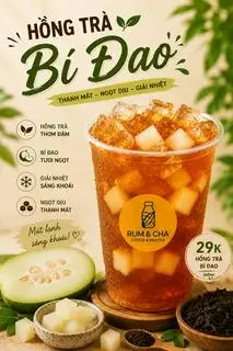 Hình ảnh Hồng trà bí đao sương sáo trân châu hạt chia 