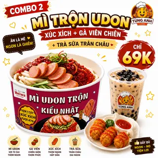 Hình ảnh MÌ TRỘN UDON XÚC XÍCH GÀ VIÊN CHIÊN GIÒN
