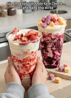 Hình ảnh Combo 2 ly Sữa Dâu Sấy + Sữa Chua Sấy Việt Quất