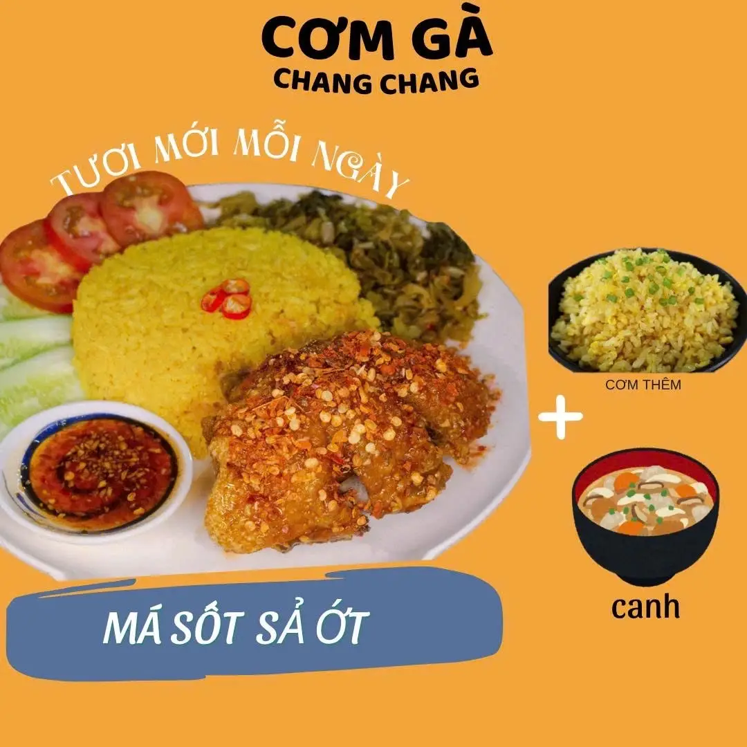 Hình ảnh Combo Cơm gà xối mỡ xốt sả ớt cay (size nhỏ) + Cơm thêm căng bụng