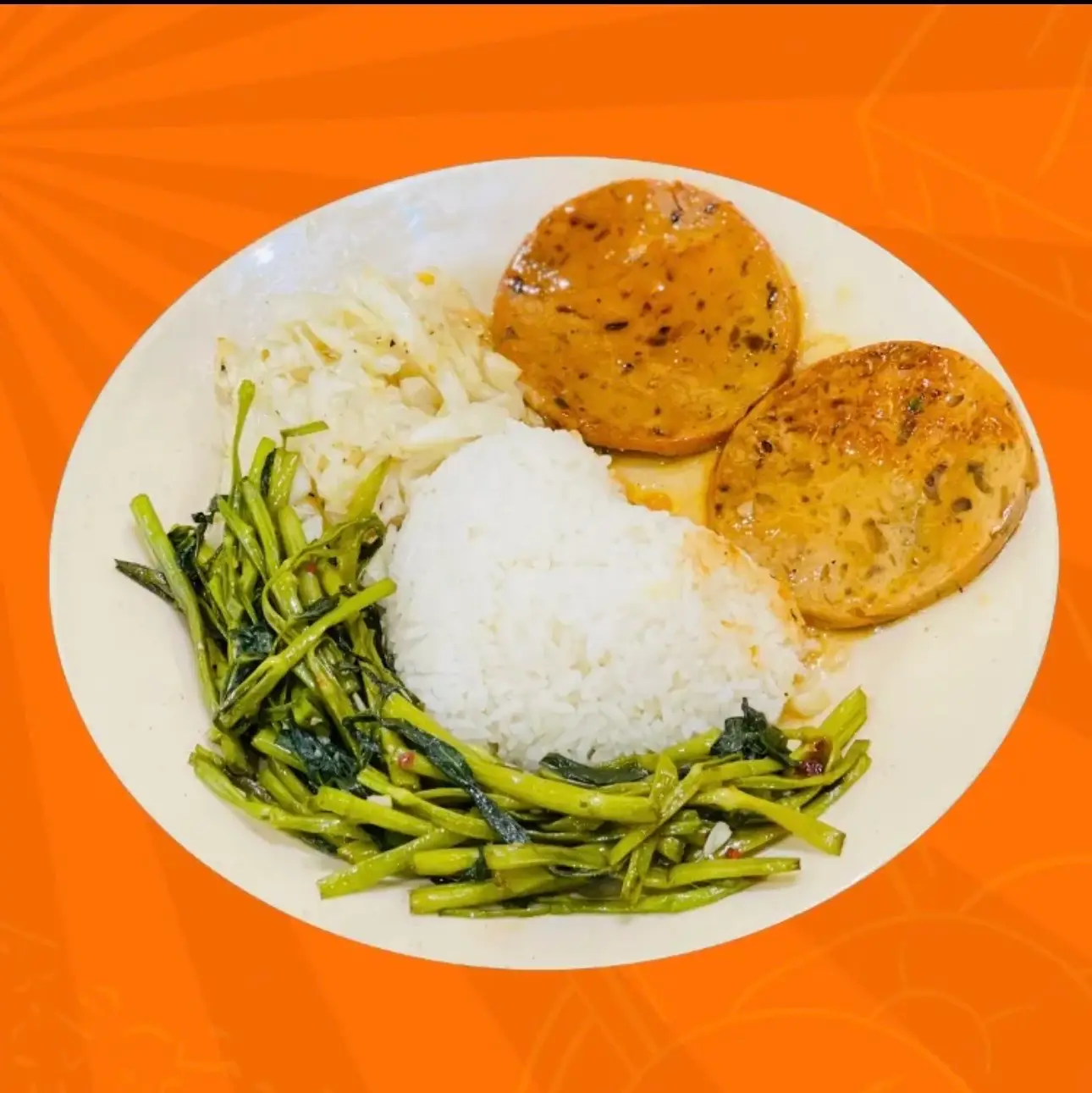 Hình ảnh cơm thập cẩm + chả quế chay