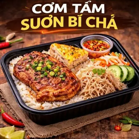 Hình ảnh cơm tấm sườn bì chả 