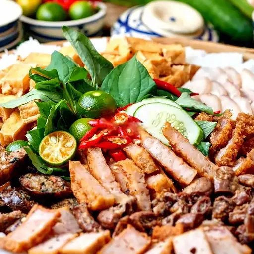 Hình ảnh Combo Mẹt Bún Đậu Đầy Đủ 3 Người (Kèm 3 ly Trà Quất)