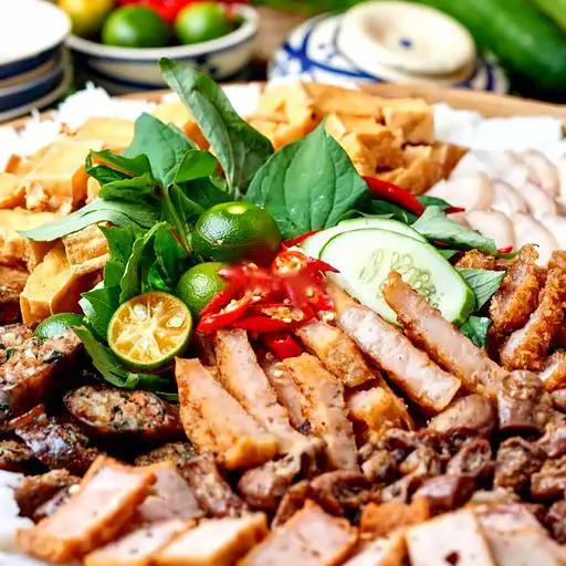 Hình ảnh Combo Mẹt Bún Đậu Đầy Đủ 2 Người (Kèm 2 ly trà quất)