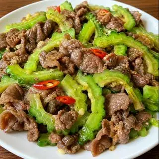 Hình ảnh combo cơm thịt bò xào khổ qua+trà tắc