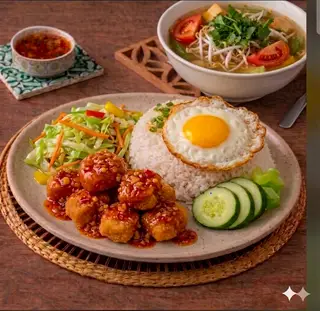 Hình ảnh Cơm  gà miếng nướng sốt Thái