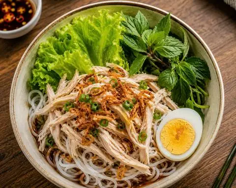 Hình ảnh Bún Nước Tương Gà Ta Xé + Trứng gà