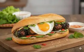 Hình ảnh Bánh mì Bò Lá Lốt + Trứng ốp la