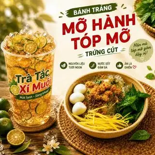 Hình ảnh Combo Bánh Tráng Trộn Mỡ Hành Trứng Cút Tóp Mỡ+Trà Tắc Xí Muội 700ml
