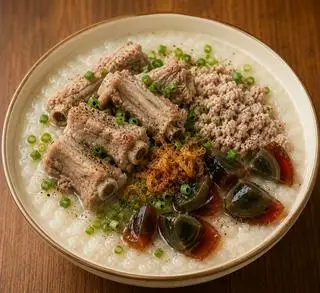Hình ảnh Cháo sườn + thịt bầm + bắc thảo 