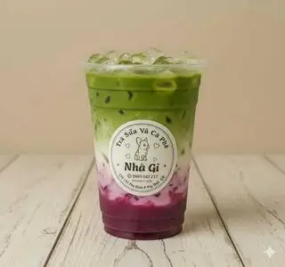 Hình ảnh Matcha latte phúc bồn tử