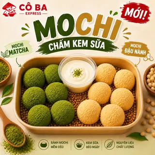 Hình ảnh bánh mochi chấm kem sữa - mix vị trà xanh đậu nành
