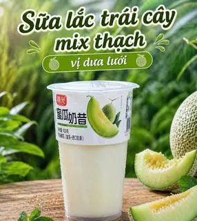 Hình ảnh Sữa Lắc Trái Cây Mix Thạch Vị Dưa Lưới 400g Full Topping