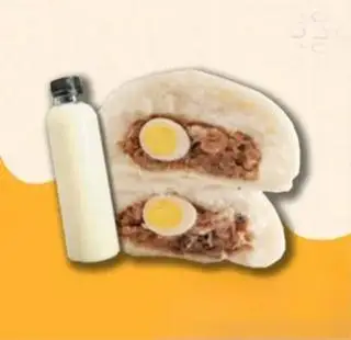 Hình ảnh bánh bao 2 trứng +  sữa đậu nành 
