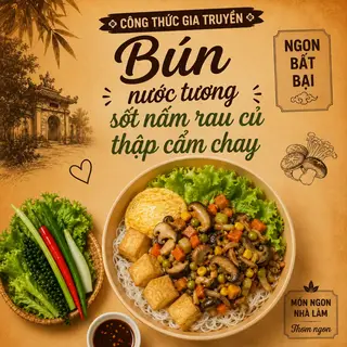 Hình ảnh Bún nước tương sốt nấm rau củ thập cẩm chay 